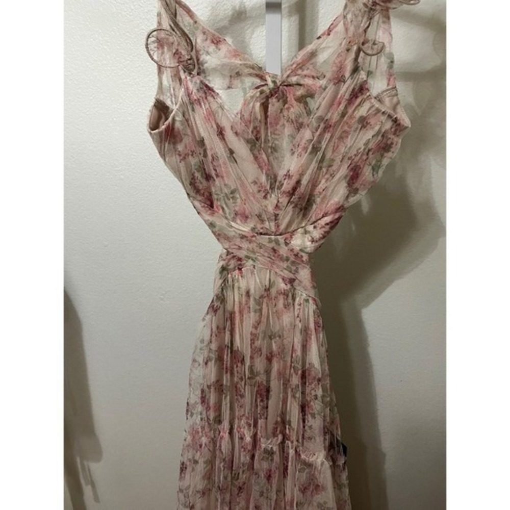 NWT Lulus Ethereal Love Blush Floral Pleated Tiered Tie-Back Maxi Dress Medium - Picture 8 of 12